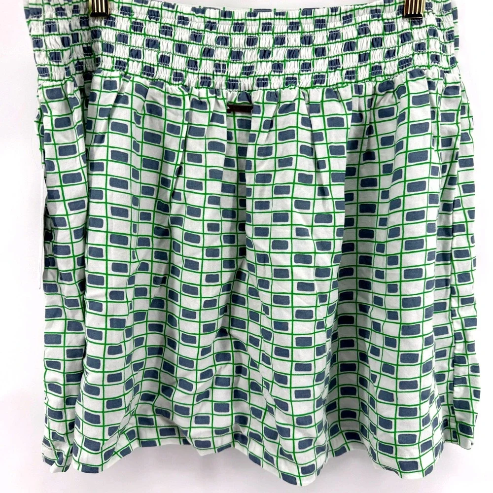 Hurley Mini Skirt Womens XL Blue Green NEW Geometric Smocked Back Logo Cool